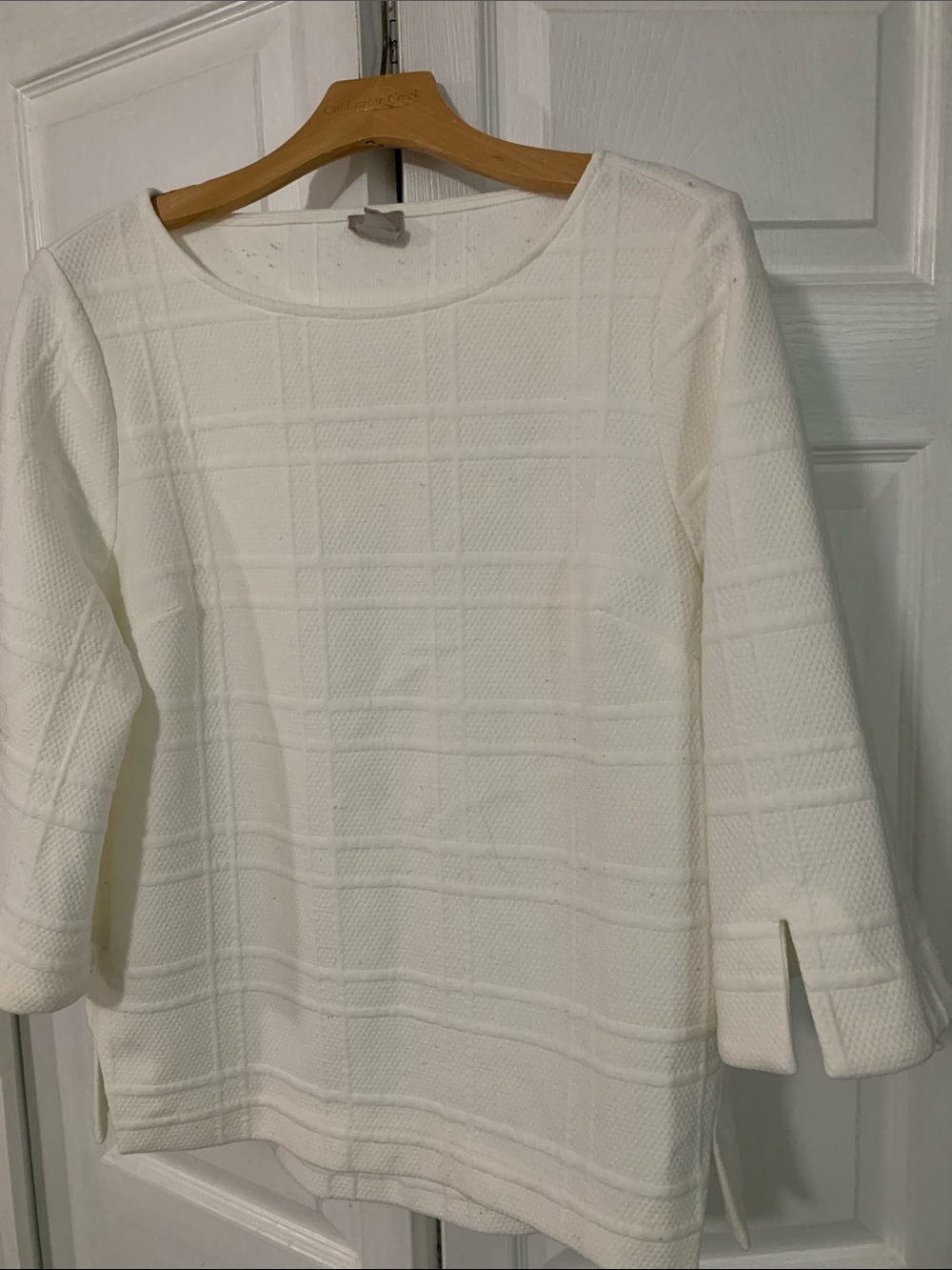 Chico's White Textured Boatneck Tunic with Side Slits